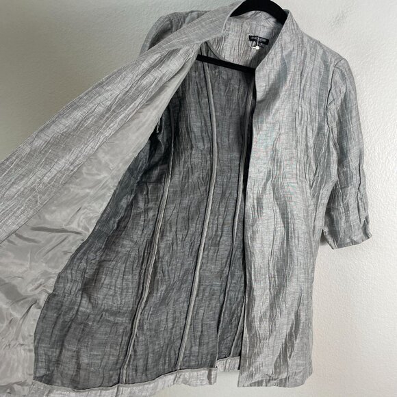 Eileen Fisher Womens Medium Petite Silver Crinkle Linen Blend Open Jacket - Picture 13 of 15